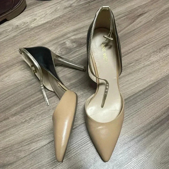 Nine West 3 Tone heels Nude Black Gold 8 - Picture 4 of 9